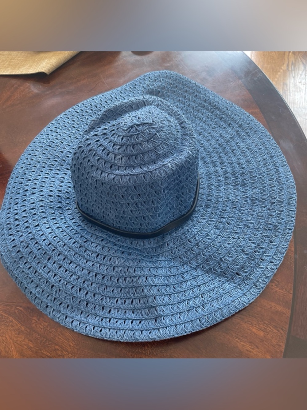 Bcbgmaxazria Floppy 100% Paper Wide Brim Sun Hate In Blue With Black Trim